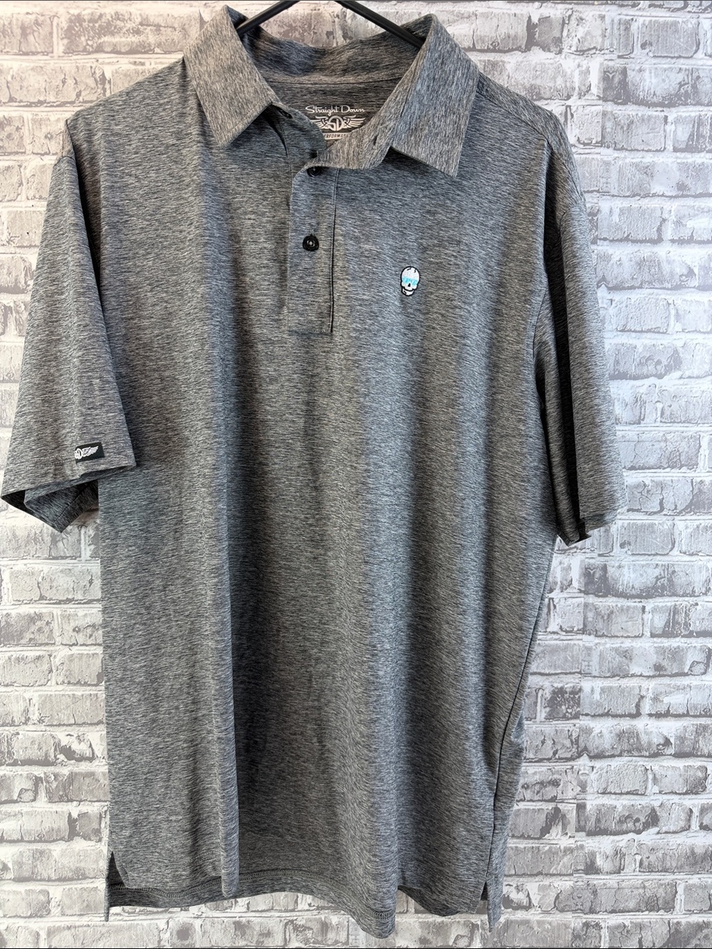 Straight Down Heather Gray Polo with Small Embroidered Logo